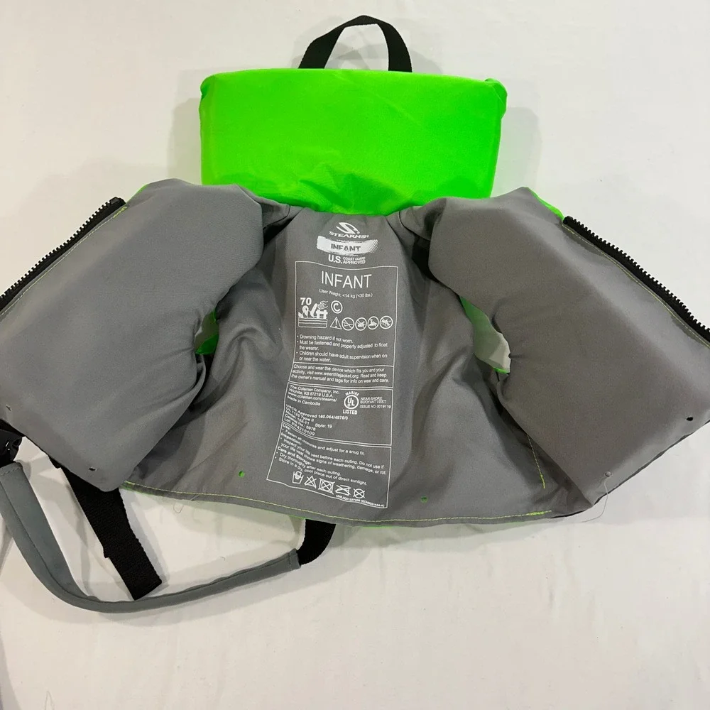 Stearns Infant Life Vest PFD Neon Green USCG Approved Under 30 lbs Boating Kids